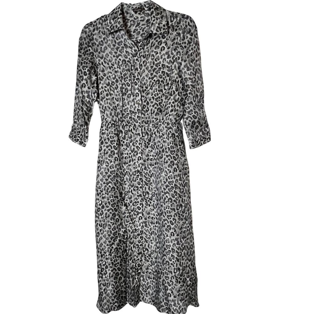J McLaughlin Paloma Silk Blend Shirt Dress Women's Size XS Gray Leopard Print